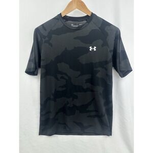 Under Armor Men Large Loose Fit Blac Mesh Light Weight Camouflage T-Shirt